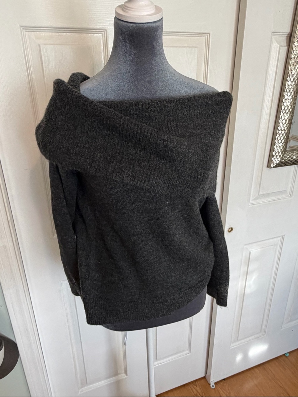 LOFT Dark Charcoal Off-the-Shoulder Sweater